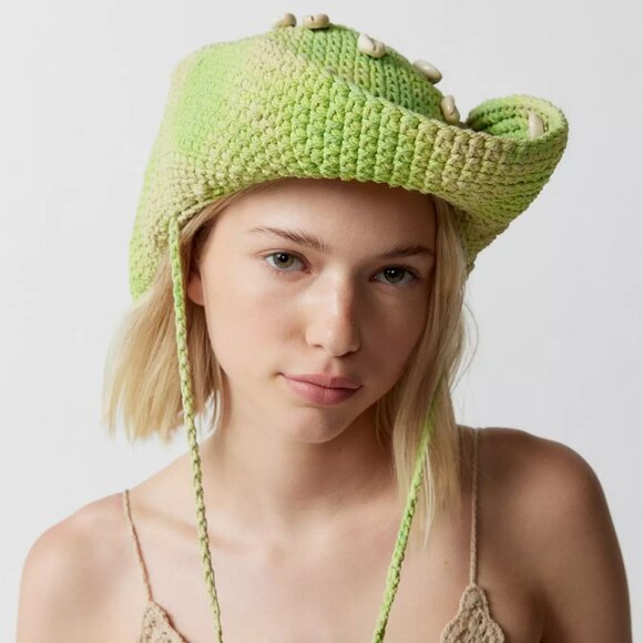 Urban Outfitters Callie Crochet Cowboy Hat One Size Urban Outfitters Callie Crochet Cowboy Hat In Blue | ModeSens main image 3